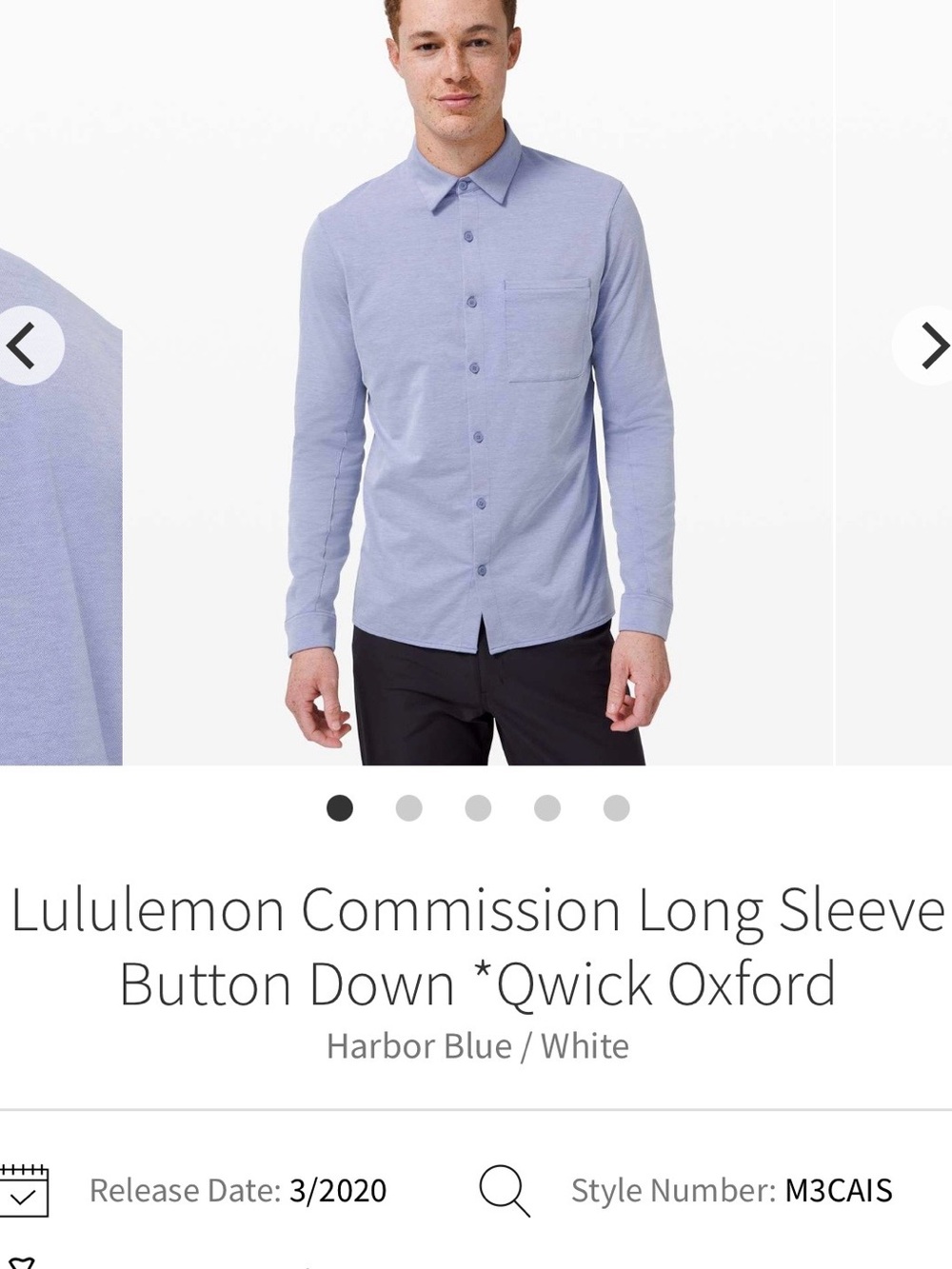 lululemon athletica Men’s Harbor Blue Commission Long Sleeve Button-Down Shirt